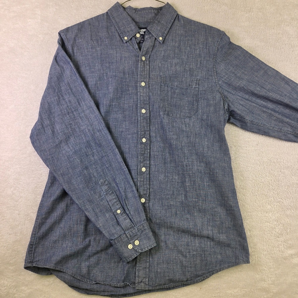 Lands End Mens Blue Chambray Button Down Shirt Traditional Fit L/T Tall 42-44